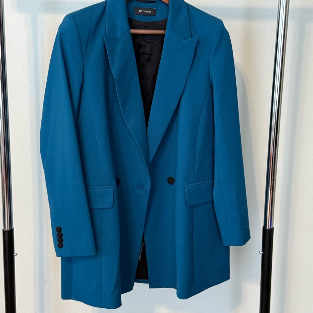 Marcell Von Berlin Wool Double-Breasted Teal Blazer Jacket